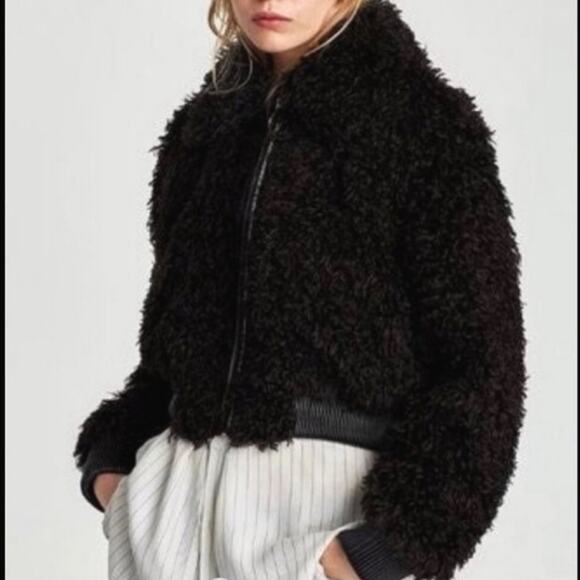 ZARA WOMAN Faux Fur Teddy Bomber Jacket Black Crop Coat Fall Winter Layering S - Picture 12 of 16